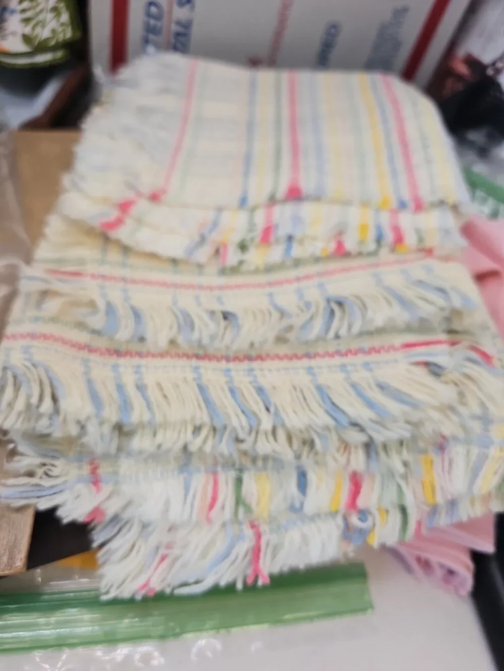 Napkins Cloth Lot Of 16 Woven/cross Stitch/crochet & Solid   With Fringe